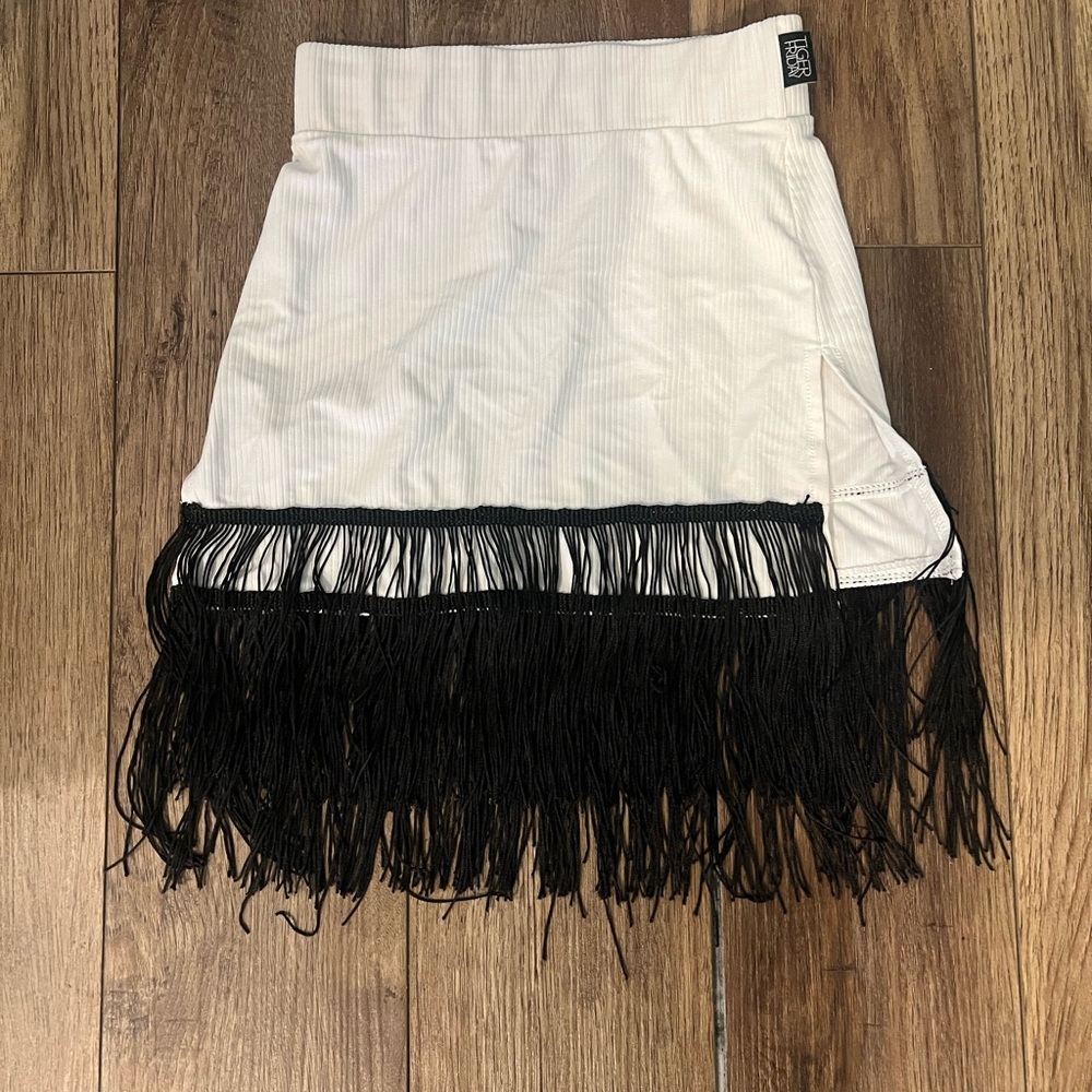 White Tiger Friday Tango Fringe Ballroom Skirt- Child X Large